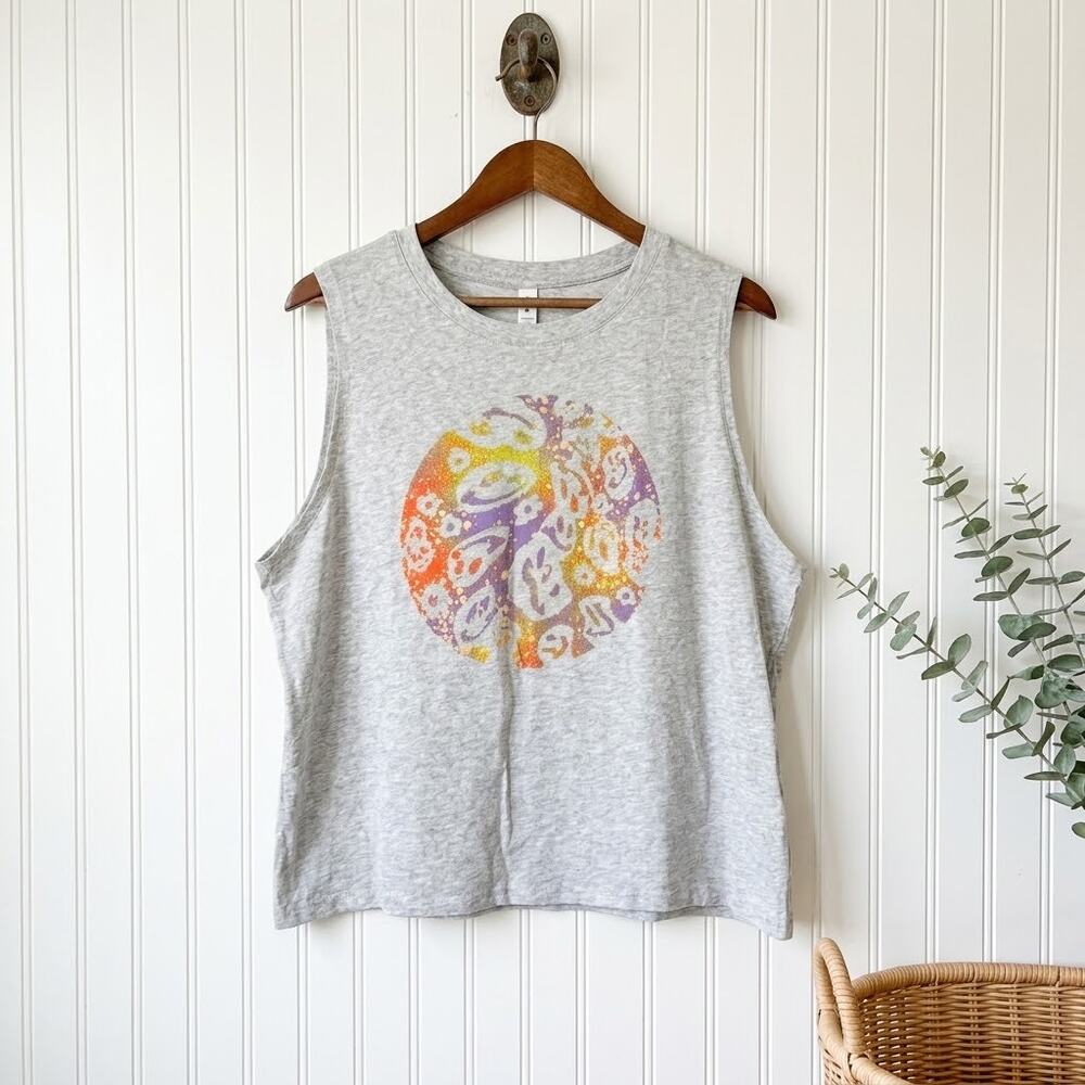BP Gray Graphic Smiley Face Muscle Tee Tank Top Sleeveless NWT 2X